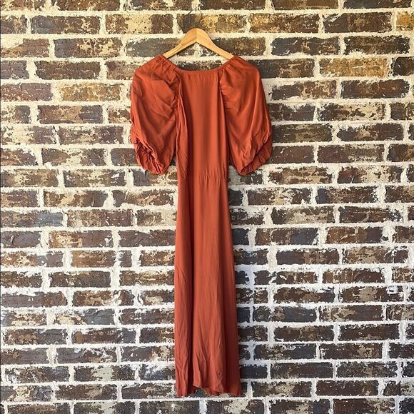A New Day Puff Sleeve Rust Orange Midi Dress XS - Picture 3 of 9